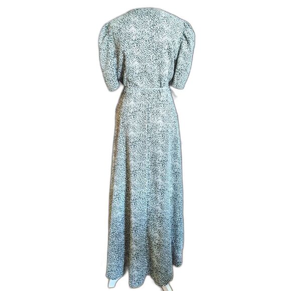 Missguided Green Abstract Pattern Puff Sleeve V-Neck Wrap Maxi Dress Size 8 - Picture 4 of 9